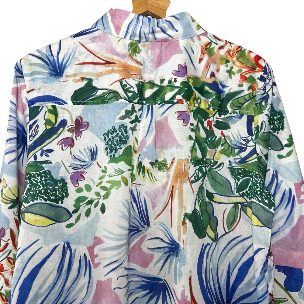 Soft Surroundings Womens XL Button‎ Up Shirt Watercolor Abstract Floral Cotton - Picture 4 of 14